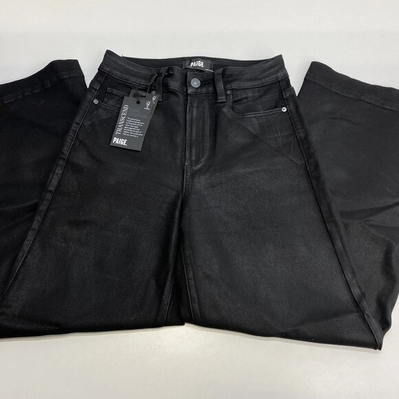 Paige Women’s Anessa Luxe Coating Wide-Leg Pants “Black Fog” Size 25 - Picture 1 of 13